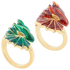 Gorgecraft 2 pcs 2 colores anillos de puños de aleación ajustables para hombres, anillos abiertos, dragón, dorado