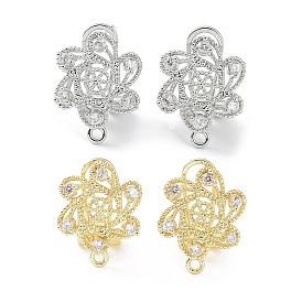 Hollow Star Brass Micro Pave Cubic Zirconia Stud Earrings Finding, with Horizontal Loops, Cadmium Free & Lead Free