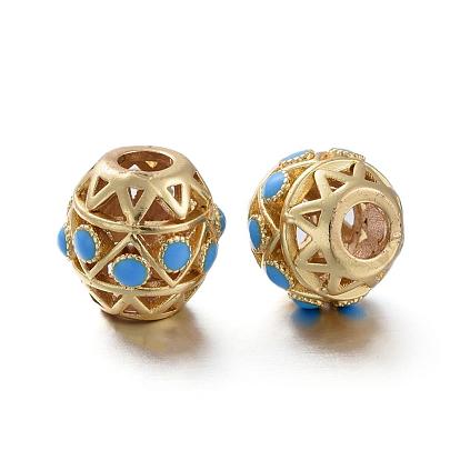 Matte Gold Color Brass Hollow Beads, with Enamel, Long-Lasting Plated, Round