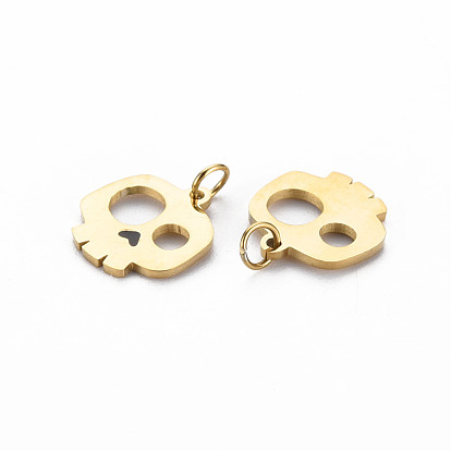 Ion Plating(IP) 316 Surgical Stainless Steel Charms, with Jump Rings, Laser Cut, Cadmium Free & Nickel Free & Lead Free, Hollow, Skull