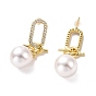 Boucles d'oreilles ovales en zircone cubique transparente avec nœud et perle en plastique, bijoux en laiton pour femmes, sans cadmium et sans plomb