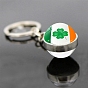 Saint Patrick's Day Glass Double-sided Ball Keychains, with Alloy Finding, for Backpack, Keychain Decor, Clover Pattern