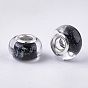 Résine perles européennes, Perles avec un grand trou   , avec double noyau en laiton scintillant et poudre de platine, rondelle