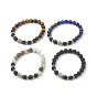 Natural Gemstone Beads Stretch Bracelets, with Alloy Findings and Natural Frosted Agate Beads, Om Mani Padme Hum, Round and Buddha Head, Burlap Packing, Burlap Packing