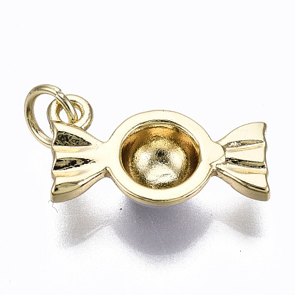 Brass Enamel Charms, with Jump Rings, Cadmium Free & Nickel Free & Lead Free, Real 16K Gold Plated, Candy Shape