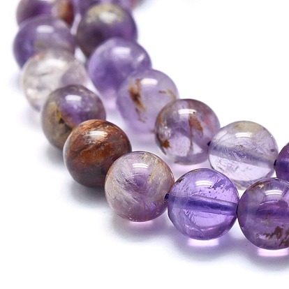 Natural Purple Lodolite Quartz/Purple Phantom Quartz Beads Strands, Round
