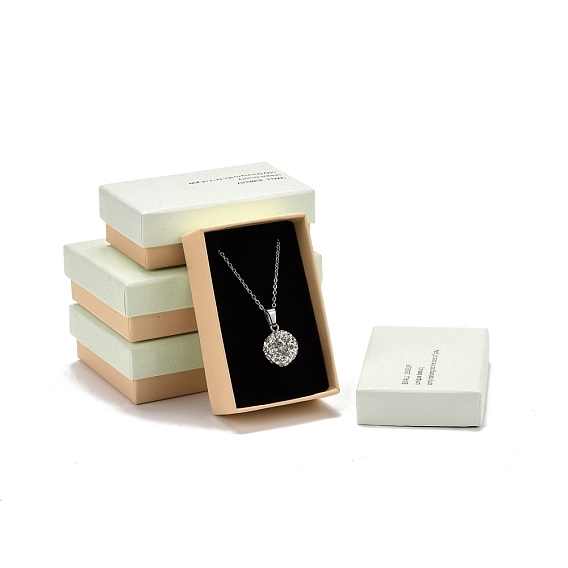 Boîtes à bijoux en carton, avec éponge noire à l'intérieur et couvercle à pression, pour colliers et bague, rectangle avec mot