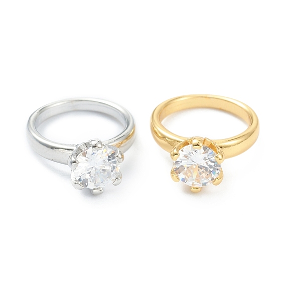 Dual-use Items, Brass Micro Pave Clear Cubic Zirconia Finger Rings or Charms, Flower