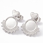 304 Stainless Steel Stud Earring Findings, Heart with Round Tray Earring Settings, with Ear Nuts
