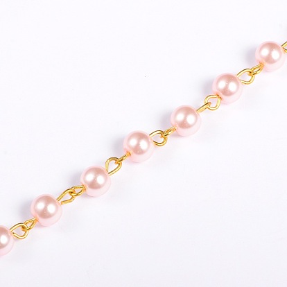 Rondes à la main de perles de perles de verre chaînes de colliers bracelets faisant, avec épingle à œil en fer doré, non soudée, 39.3 pouce