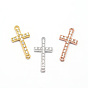 Latin Sideways Cross Brass Micro Pave Cubic Zirconia Links, Cadmium Free & Nickel Free & Lead Free, 17x9x2mm, Hole: 1mm