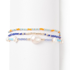 Ensemble de bracelets extensibles en perles de verre et perles naturelles de style pcs 3 pour femmes