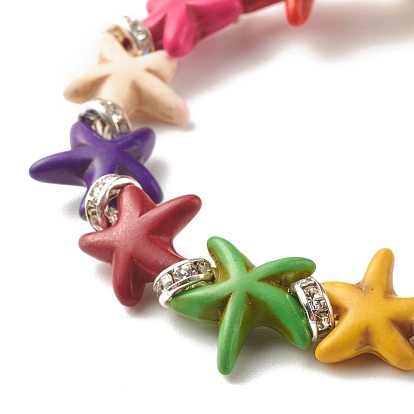 Bracelet extensible en perles turquoise synthétique (teint) étoile de mer/étoiles de mer avec strass, bijoux en pierres précieuses pour femmes