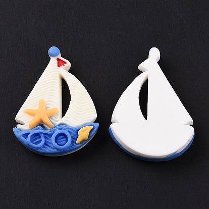 Opaque Resin Cabochons, Ocean Theme, Sailboat with Starfish