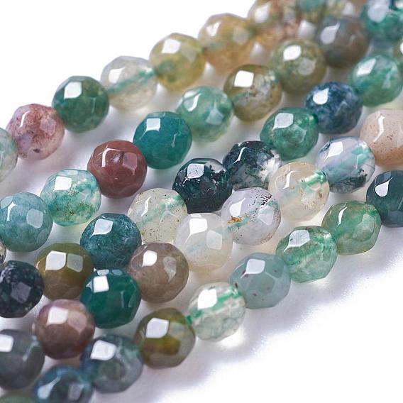 Natural Indian Agate Bead Strands, Faceted Round