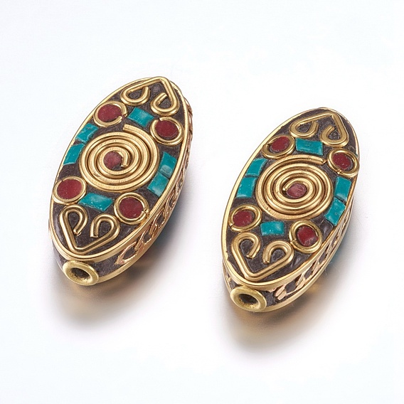 Handmade Indonesia Beads, with Brass Findings, Nickel Free, Oval with Vortex, Colorful
