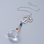 Crystals Chandelier Suncatchers Prisms Chakra Hanging Pendant, with Iron Cable Chains, Glass Beads and Brass Pendants, Tree with Round