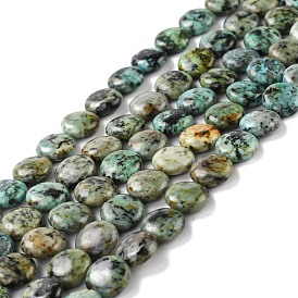 Brins de perles turquoises africaines naturelles (jaspe), plat rond
