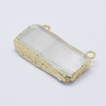 Natural Selenite Pendants, with Brass Findings, Rectangle