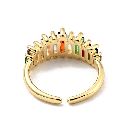 Anillo de puño abierto con rectángulo de circonita cúbica, joyas de latón chapado en oro real 18k para mujer, sin plomo y cadmio