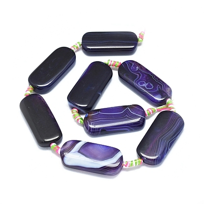 Natural Banded Agate/Striped Agate Beads Strands, Dyed & Heated, Oval