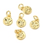 Brass Charms, with Jump Rings, Flat Round with Bees
