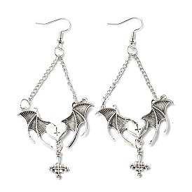 Alloy Bat Wing with Cross Dangle Earrings for Halloween