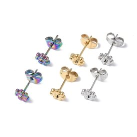 304 Stainless Steel Stud Earring Findings, with Rhinestone Setting and Ear Nuts, Flower