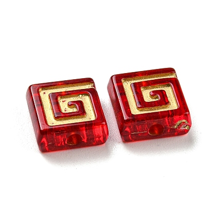 Plating Transparent Acrylic Beads, Golden Metal Enlaced, Square