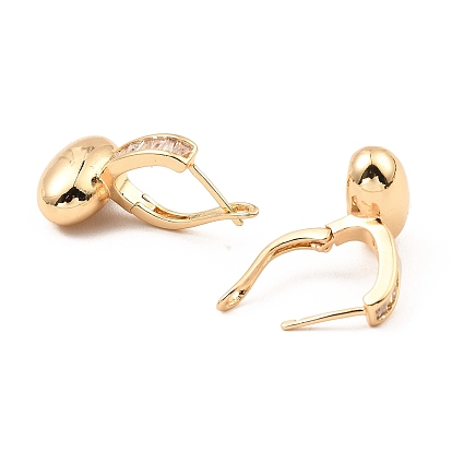 Brass with Cubic Zirconia Hoop Earrings, Egg Shape