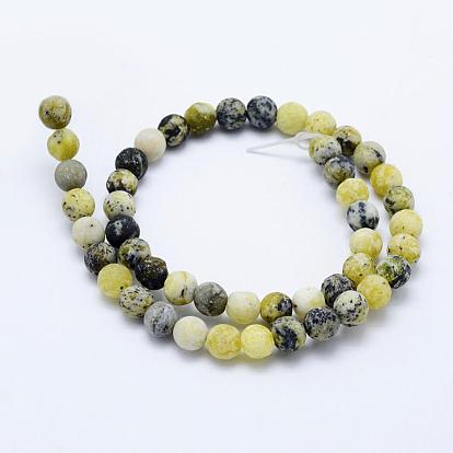 Natural Yellow Turquoise(Jasper) Beads Strands, Frosted, Round
