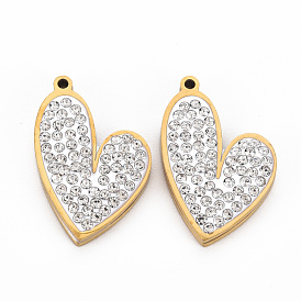 Ion Plating(IP) 201 Stainless Steel Pendants, with Polymer Clay Crystal Rhinestone, Cut, Heart
