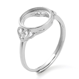 Flat Round Adjustable 925 Sterling Silver Ring Components