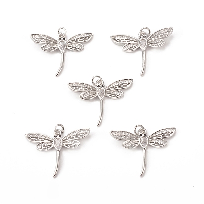 Brass Micro Pave Cubic Zirconia Pendants, with Jump Ring, Dragonfly Charm