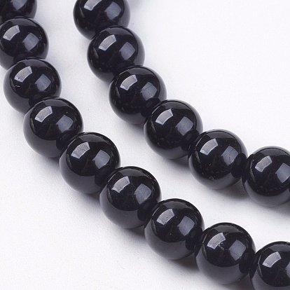 Tourmaline naturelles perles brins, ronde, noir