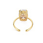 Anillo de brazalete abierto de vidrio ovalado, joyas de latón chapado en oro real 18k para mujer, sin plomo y cadmio