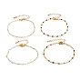 Faceted Round Natural Gemstone Beaded Bracelets, with Brass Lobster Claw Clasps, Golden