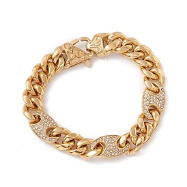Crystal Rhinestone Oval Link Chains Bracelet, Ion Plating(IP) 304 Stainless Steel Curb Chains for Women