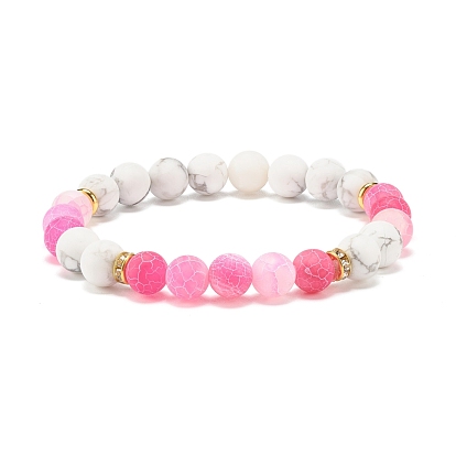 Bracelet extensible à perles rondes en agate patinée naturelle (teinte) et howlite, bijoux en pierres précieuses pour femmes