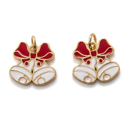 Real 18K Gold Plated Brass Enamel Charms, with Jump Ring, for Christmas, Christmas Bell