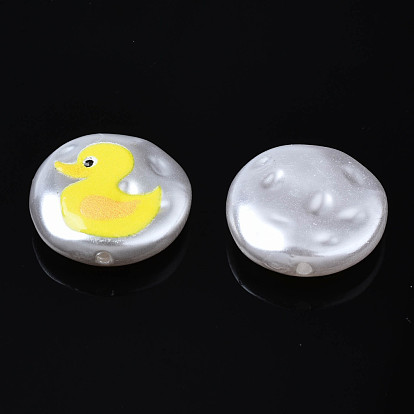 3D Printed ABS Plastic Imitation Pearl Beads, Flat Round with Duck