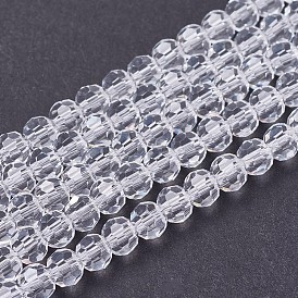 Chapelets de perles en verre transparentes  , à facettes (32 facettes), ronde