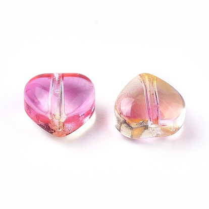 Perles en verre electroplate, avec de la poudre de paillettes, cœur