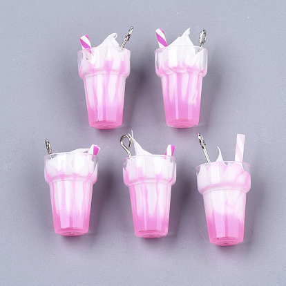 Resin Pendants, Imitation Ice Cream Bubble Tea Charms, with Platinum Tone Iron Loop and Polymer Clay