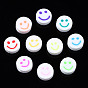 Handmade Polymer Clay Beads, for DIY Jewelry Crafts Supplies, Flat Round with Smiling Face