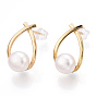 Natural Pearl Teardrop Stud Earrings, Brass Earrings with 925 Sterling Silver Pins, Cadmium Free & Nickel Free & Lead Free