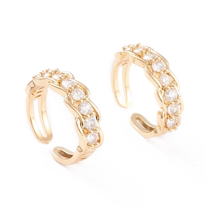 Brass Micro Pave Clear Cubic Zirconia Cuff Rings, Open Rings, Long-Lasting Plated