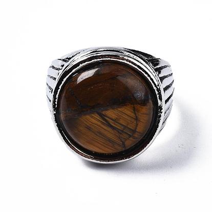 Природных тигровый глаз кольца, со сплавочной фурнитурой, cmешанный размер, разнообразные, античное серебро