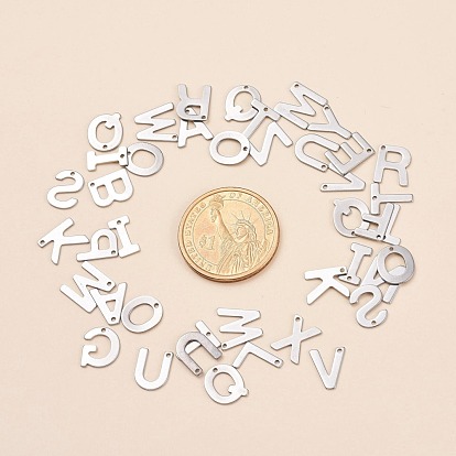 201 Stainless Steel Letter Charms, 11x5.5~12x0.5mm, Hole: 1mm