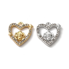 Crystal Rhinestone Pandants, with Rack Plating Alloy Findings, Nickel Free, Heart with Flower Charms